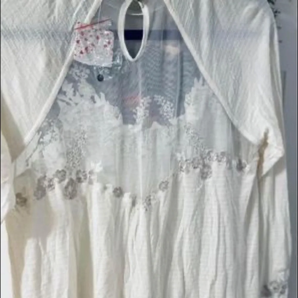 NWT Free People Saheli Embroidered Mesh Floral Top Ecru